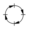 Motion symbol used for single-rack indexing actuators and dual-rack indexing actuators.